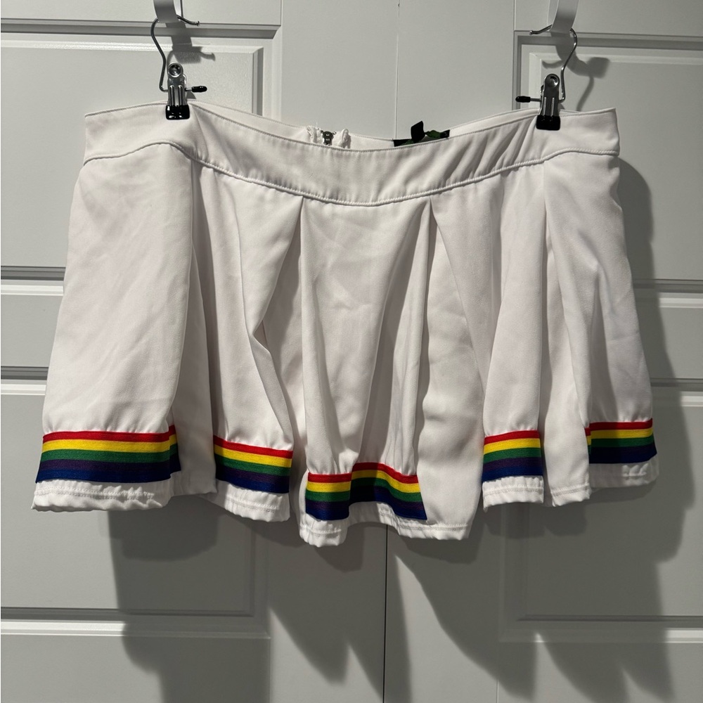 Club Exx White Mini Skirt with Rainbow Stripe Trim, 3X